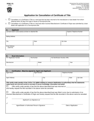Document preview: Form PFBC-T5 Application for Cancellation of Certificate of Title - Pennsylvania