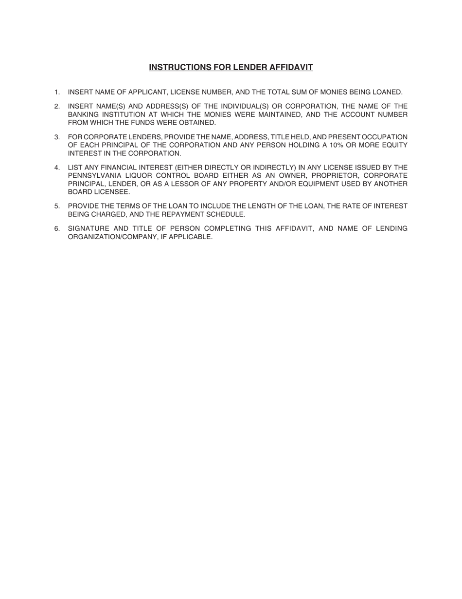 Form PLCB-2068 Non-commercial Lender Affidavit - Pennsylvania, Page 2