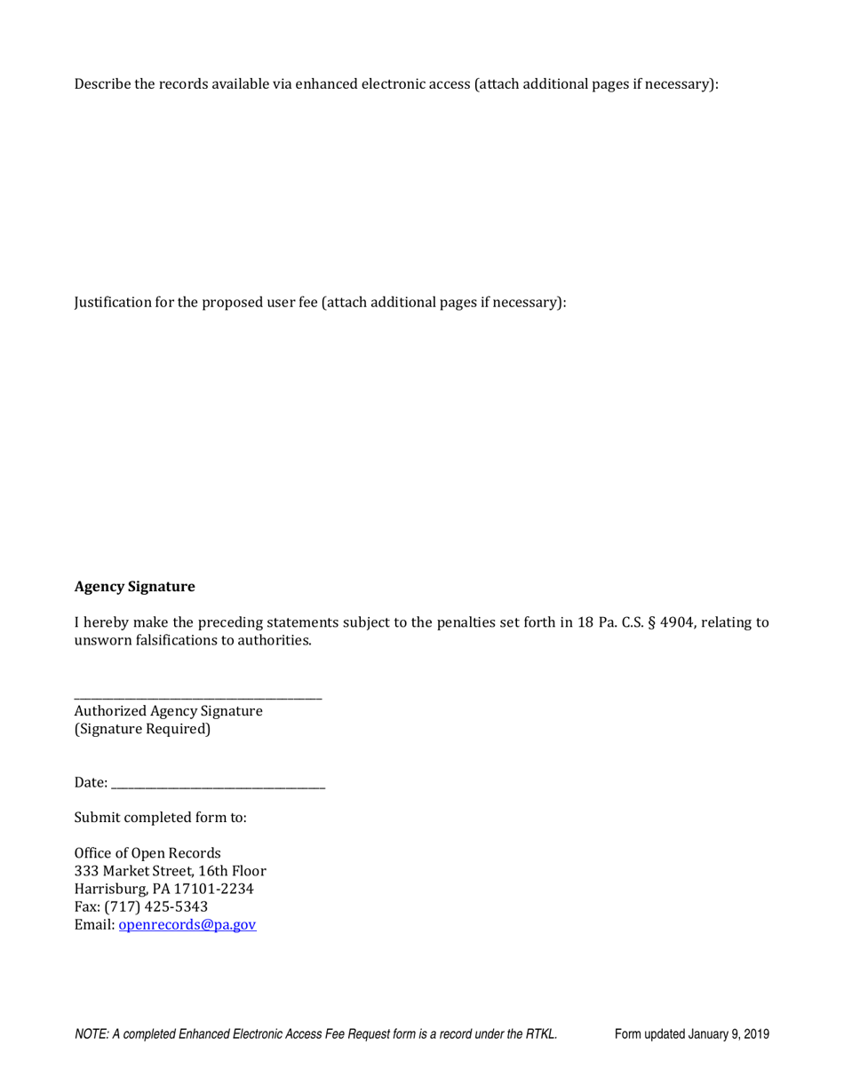 Enhanced Electronic Access Fee Request - Pennsylvania, Page 2