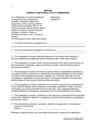 Form G Application for Approval for the Construction of, Alteration, Relocation, Abolition or Suspension of a Public Crossing by Utility Companies - Pennsylvania