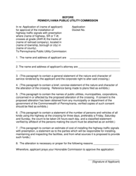 Form P Application for Approval for the Installation of Traffic Signals With Preemption on the Approach to a Public Crossing - Pennsylvania