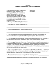Form W Application for the Installation of a Fixed Utility Company's Facilities (Pipe and Wire) Within a Public Crossing - Pennsylvania