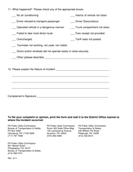 Taxi Complaint Form - Pennsylvania, Page 2