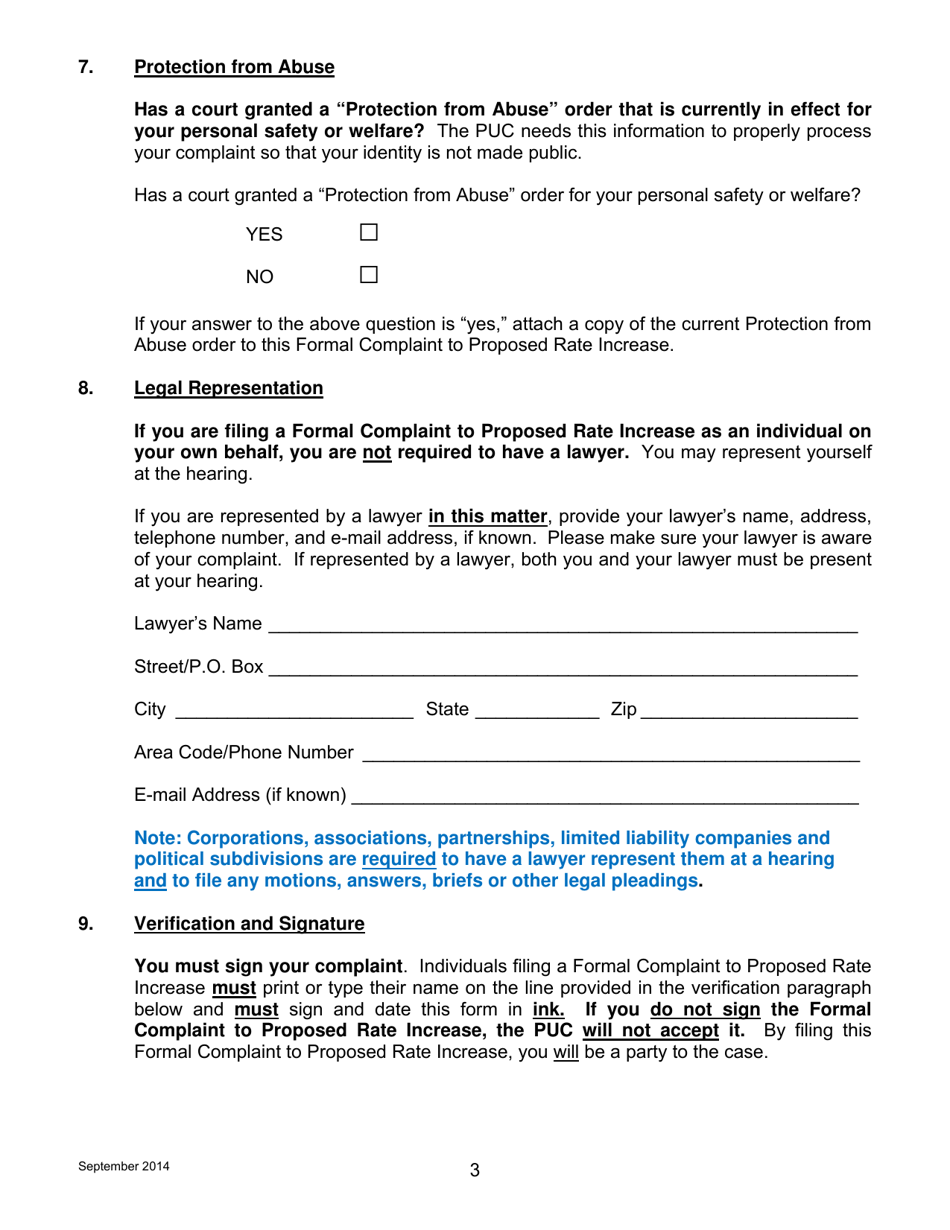 Formal Complaint to Proposed Rate Increase - Pennsylvania, Page 3