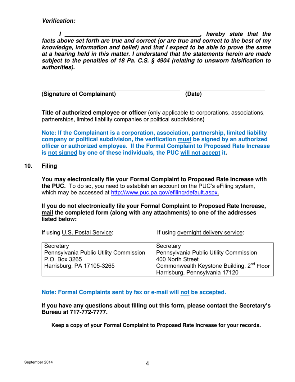 Formal Complaint to Proposed Rate Increase - Pennsylvania, Page 4
