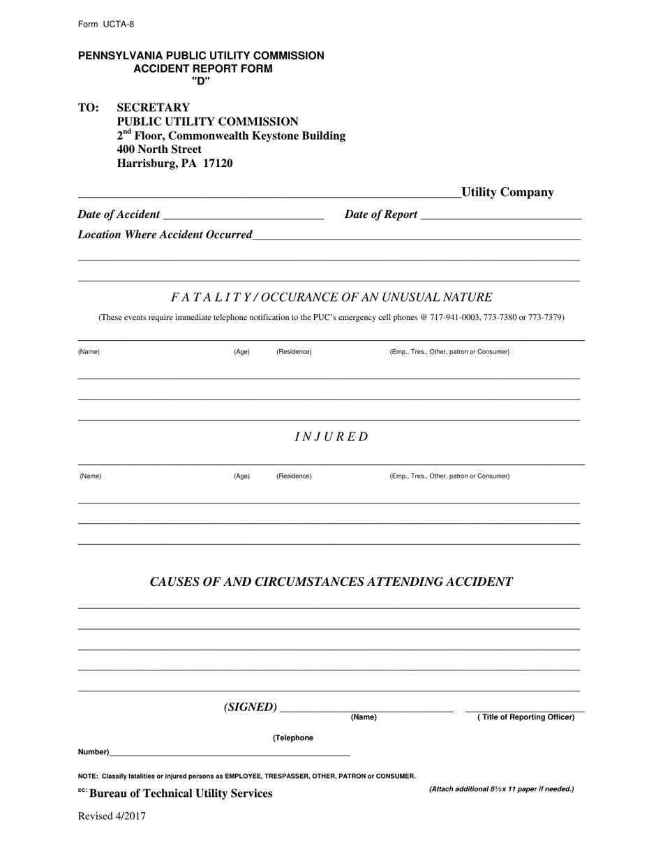 Form UCTA-8 (D) Accident Report Form - Pennsylvania, Page 1