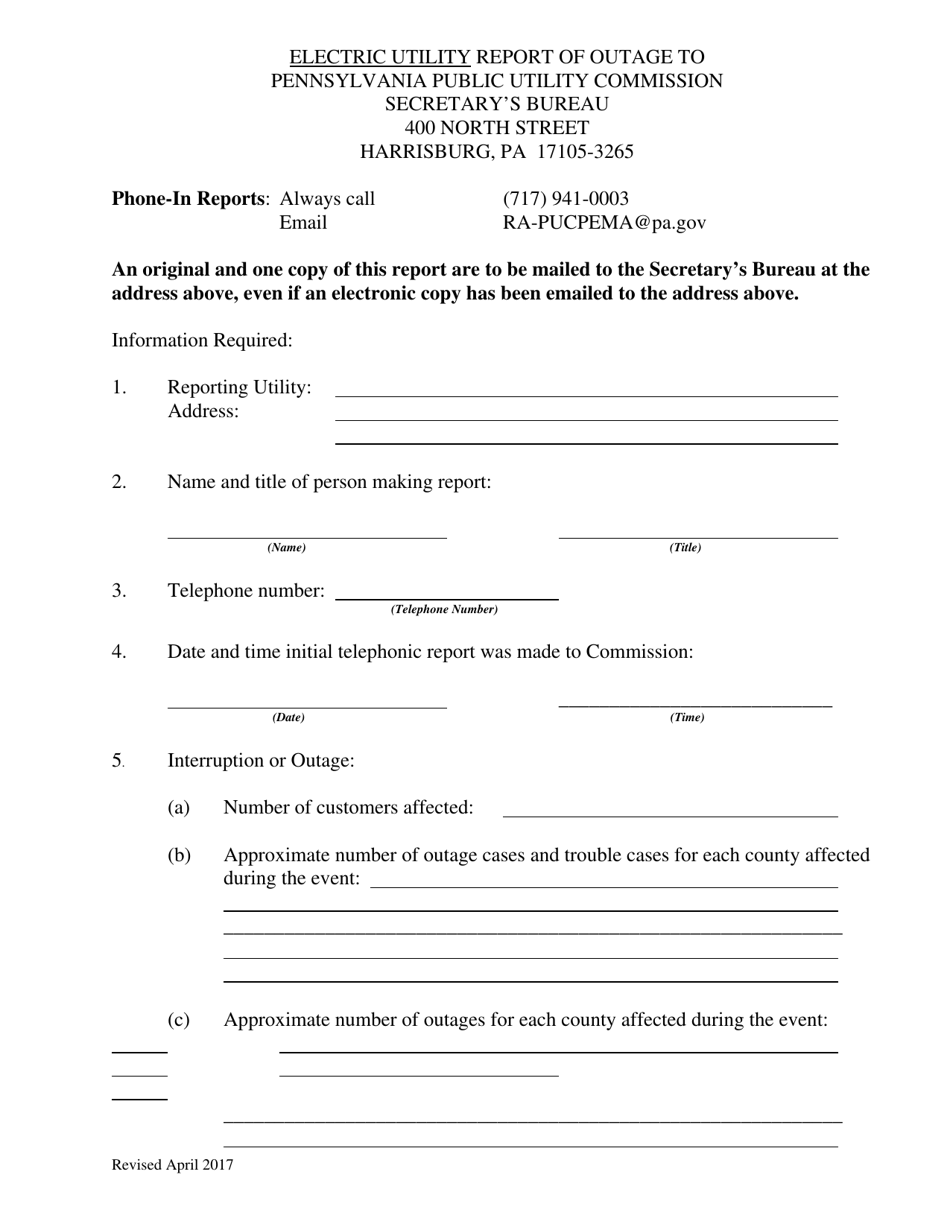 Outage Report Example Pennsylvania Electric Utility Report of Outage - Fill Out, Sign Online ...