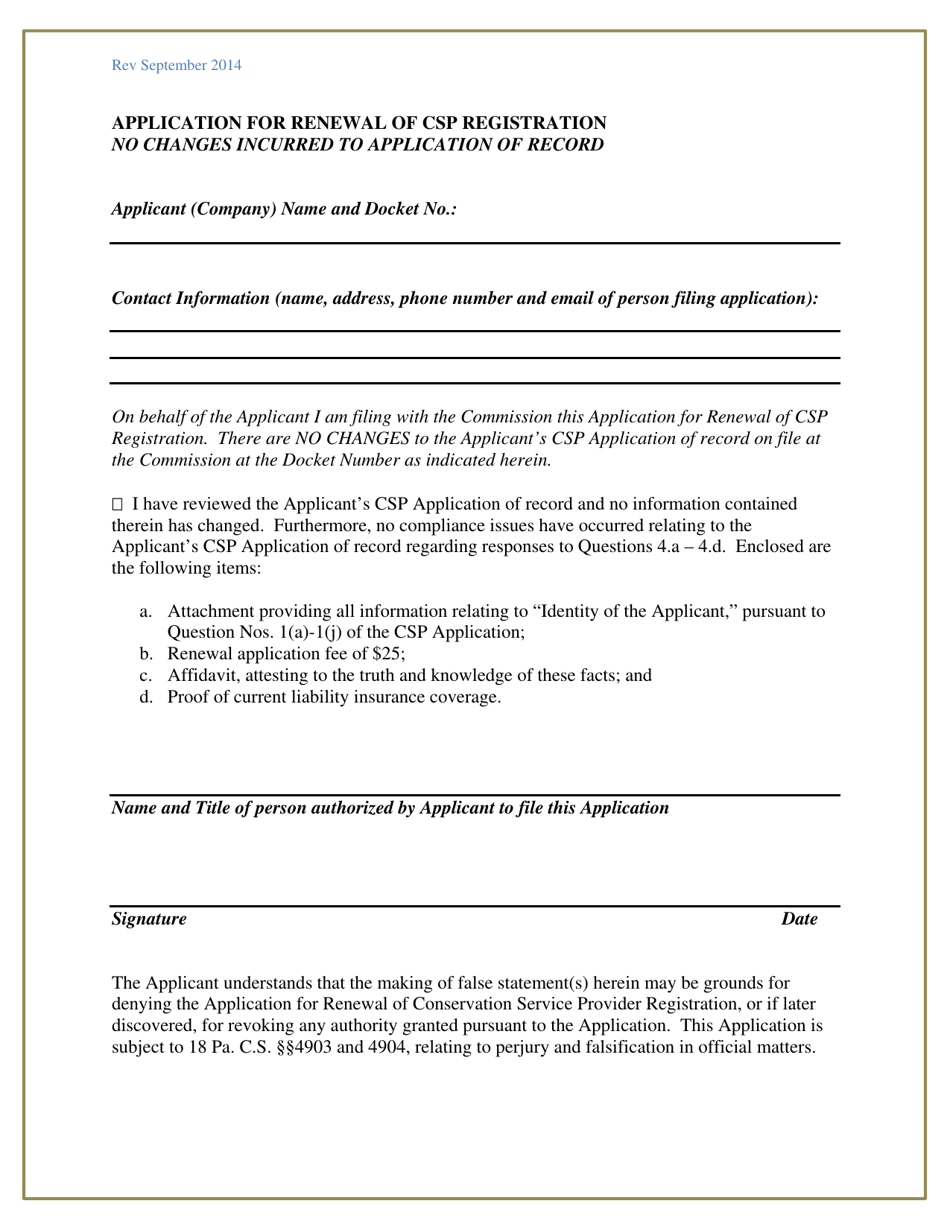 Applications for Renewal or Update of Conservation Service Provider (CSP) Registration - Pennsylvania, Page 2