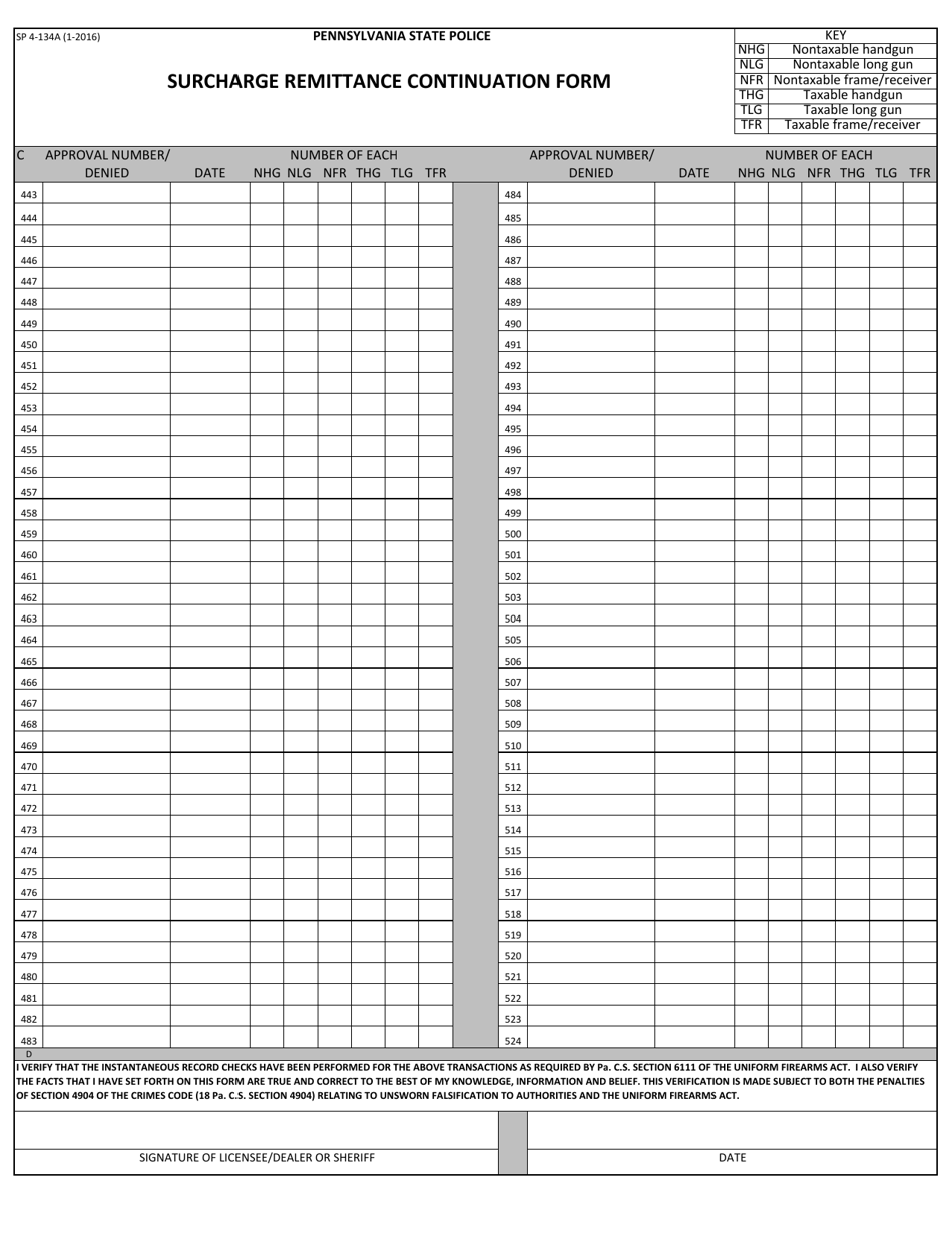 Form SP4-134A Surcharge Remittance Continuation Form - Pennsylvania, Page 6