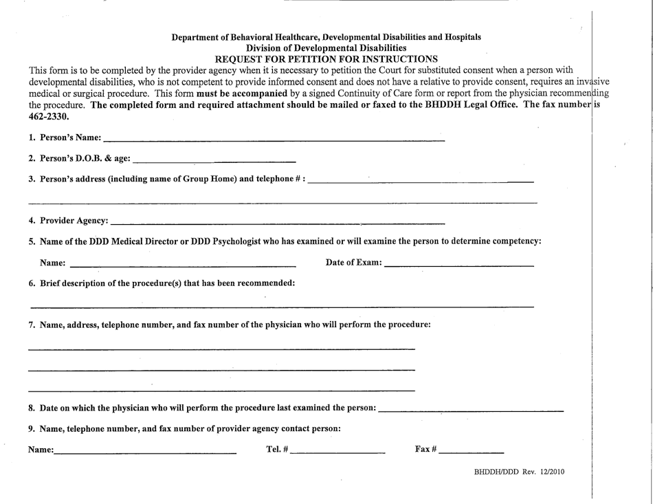 Request for Petition for Instructions - Rhode Island, Page 1