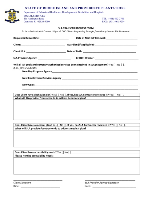 Sla Transfer Request Form - Rhode Island Download Pdf