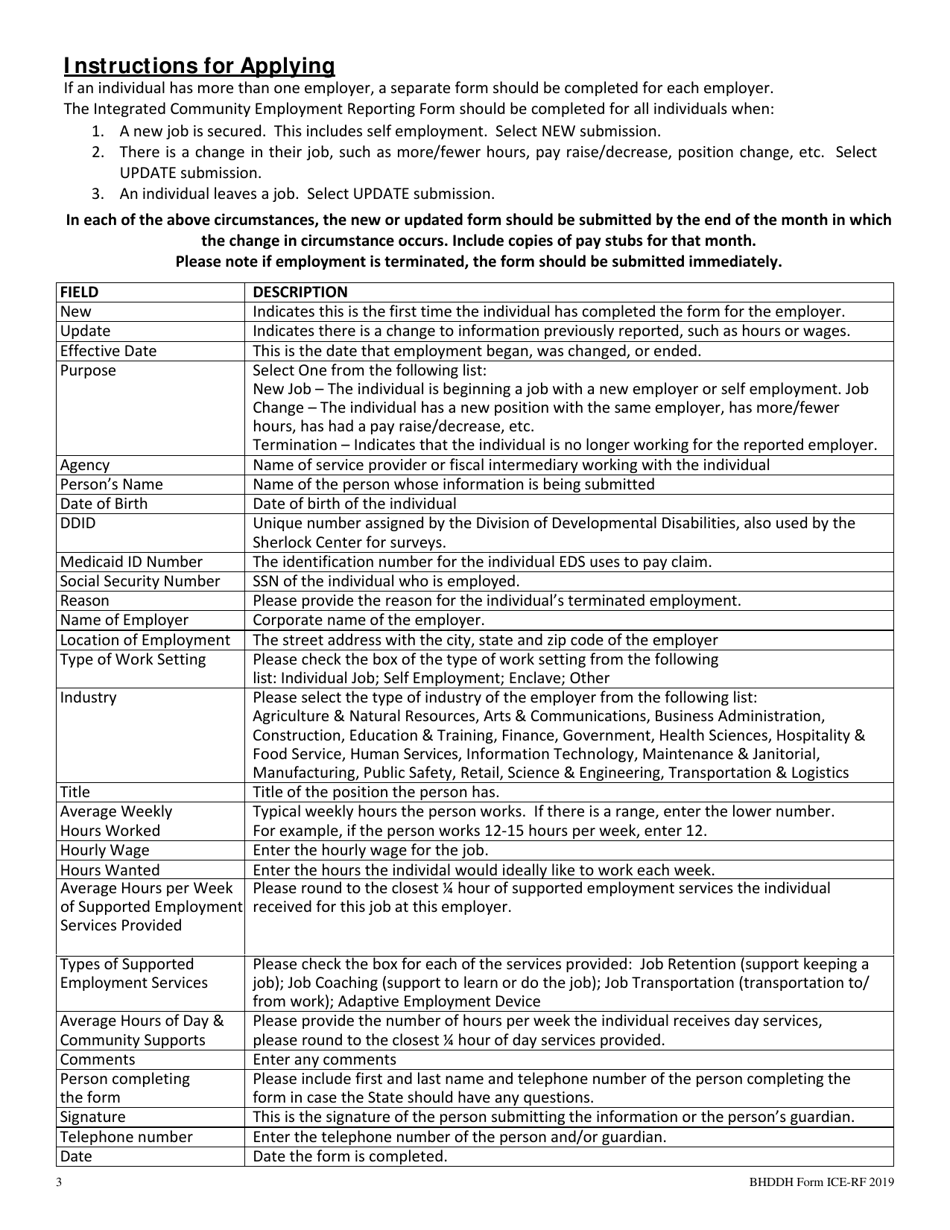 BHDDH Form ICE-RF Integrated Community Employment Reporting Form - Rhode Island, Page 3