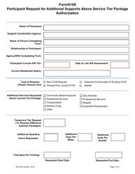 BHDDH Form S109 &quot;Participant Request for Additional Supports Above Service Tier Package Authorization&quot; - Rhode Island