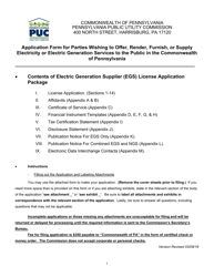 Document preview: Application Form for Parties Wishing to Offer, Render, Furnish, or Supply Electricity or Electric Generation Services to the Public in the Commonwealth of Pennsylvania - Pennsylvania