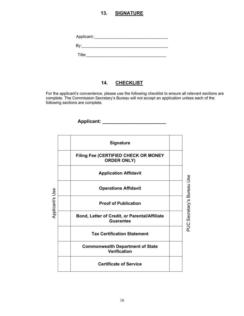 Application Form for Parties Wishing to Offer, Render, Furnish, or Supply Electricity or Electric Generation Services to the Public in the Commonwealth of Pennsylvania - Pennsylvania, Page 18