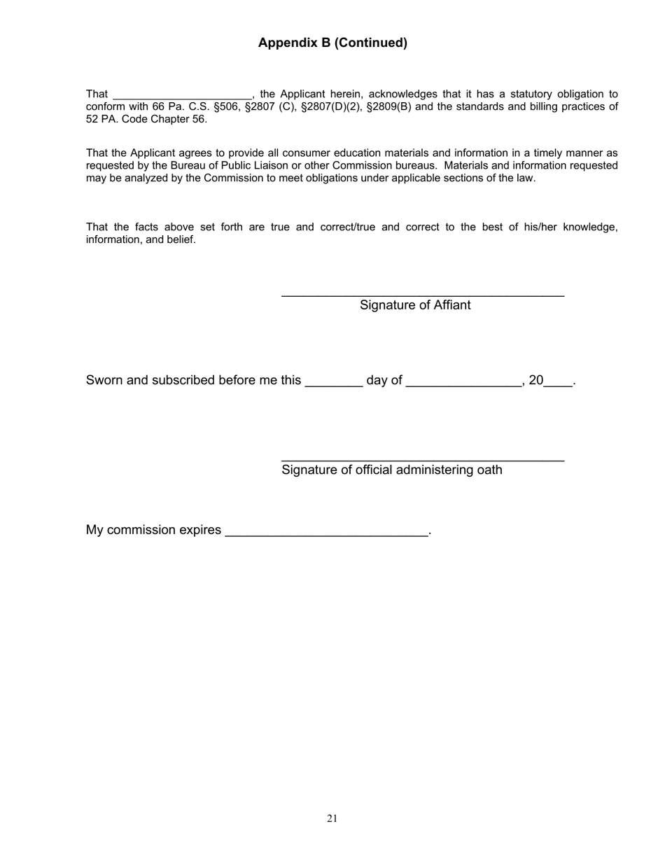 Application Form for Parties Wishing to Offer, Render, Furnish, or Supply Electricity or Electric Generation Services to the Public in the Commonwealth of Pennsylvania - Pennsylvania, Page 21