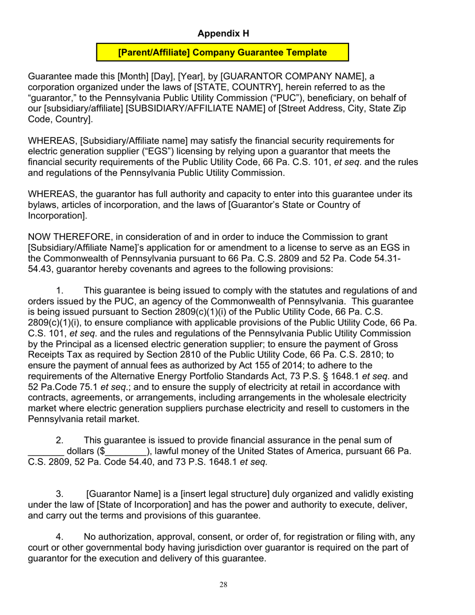 Application Form for Parties Wishing to Offer, Render, Furnish, or Supply Electricity or Electric Generation Services to the Public in the Commonwealth of Pennsylvania - Pennsylvania, Page 28