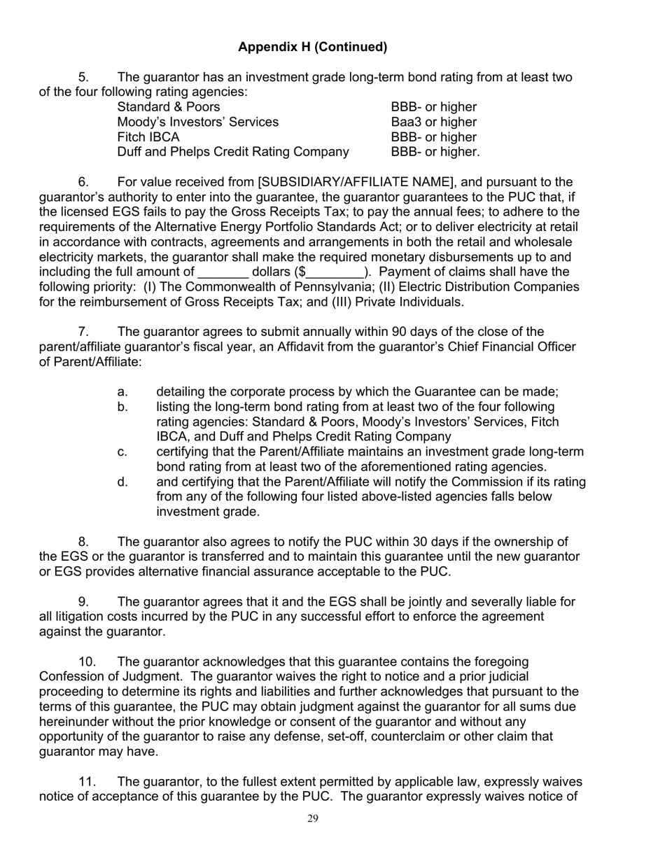 Application Form for Parties Wishing to Offer, Render, Furnish, or Supply Electricity or Electric Generation Services to the Public in the Commonwealth of Pennsylvania - Pennsylvania, Page 29