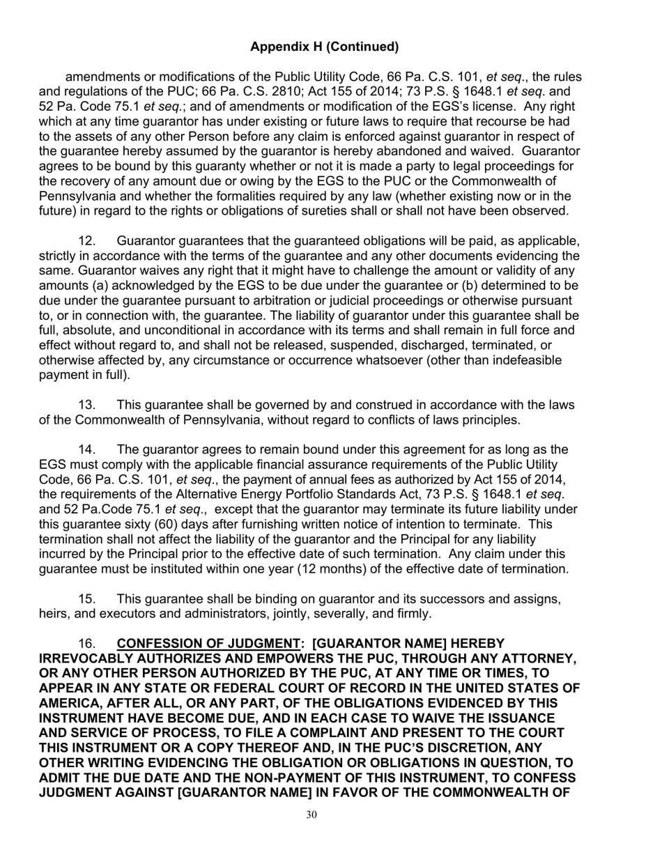 Application Form for Parties Wishing to Offer, Render, Furnish, or Supply Electricity or Electric Generation Services to the Public in the Commonwealth of Pennsylvania - Pennsylvania, Page 30