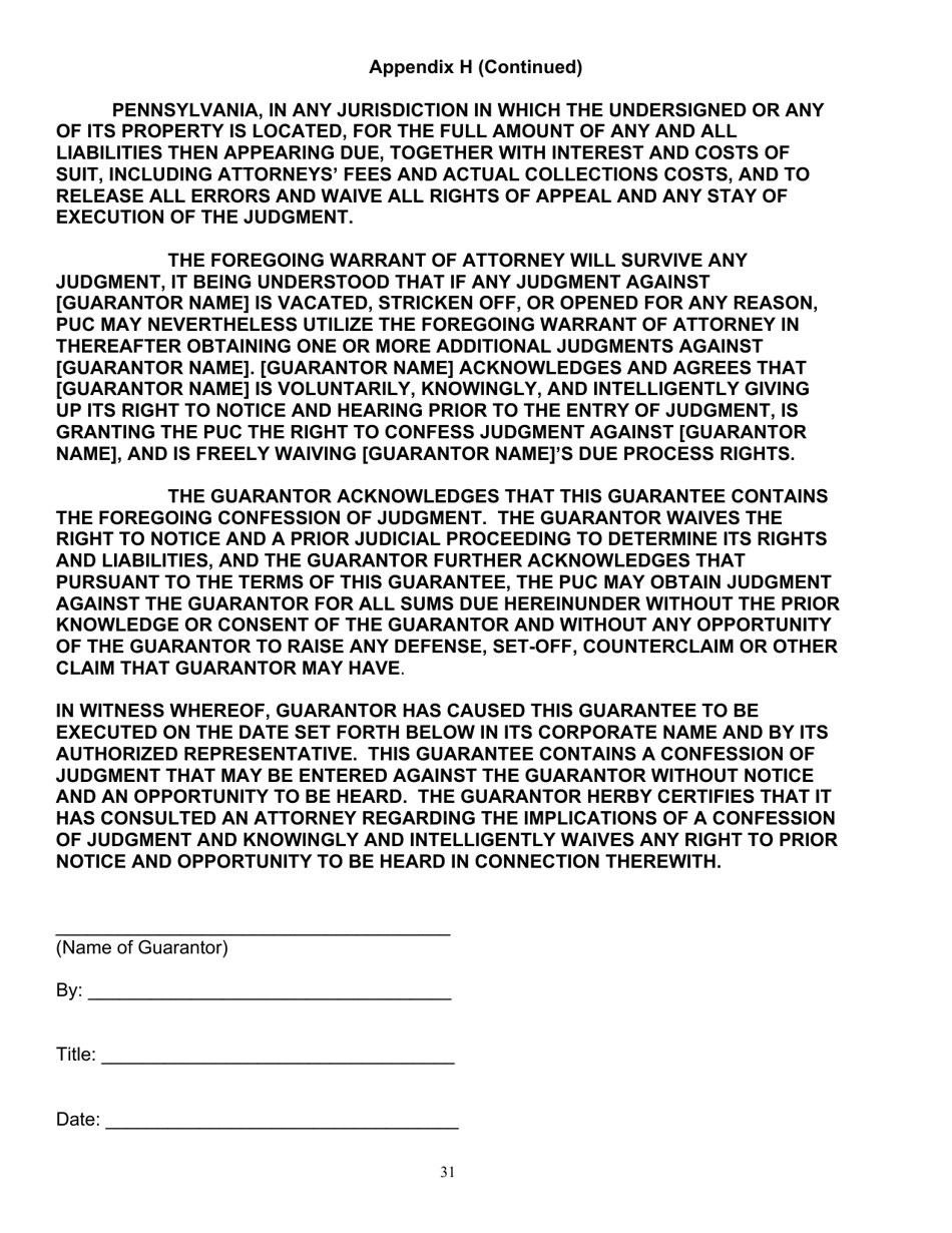 Application Form for Parties Wishing to Offer, Render, Furnish, or Supply Electricity or Electric Generation Services to the Public in the Commonwealth of Pennsylvania - Pennsylvania, Page 31