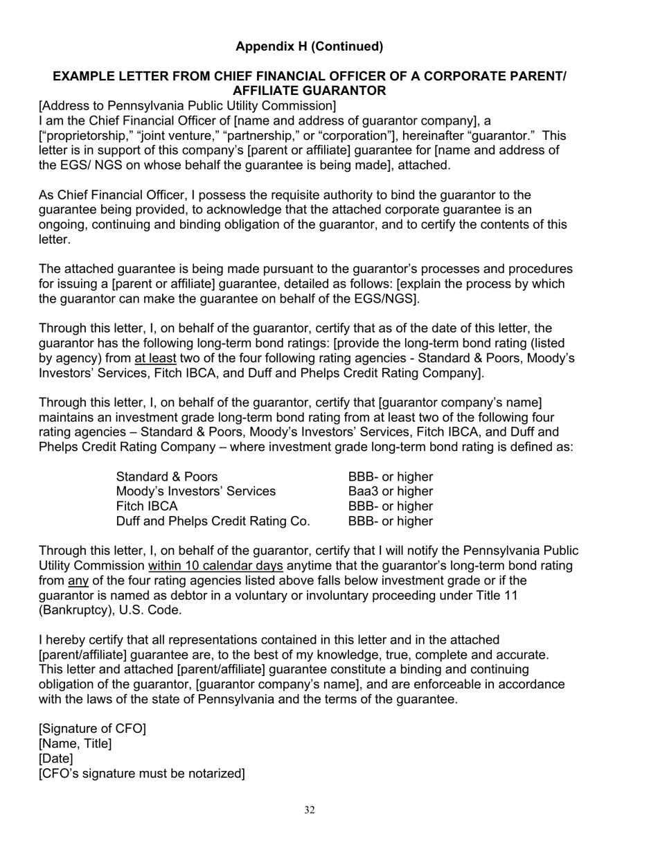 Application Form for Parties Wishing to Offer, Render, Furnish, or Supply Electricity or Electric Generation Services to the Public in the Commonwealth of Pennsylvania - Pennsylvania, Page 32