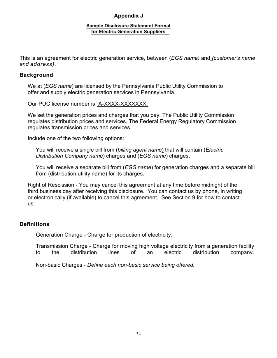 Application Form for Parties Wishing to Offer, Render, Furnish, or Supply Electricity or Electric Generation Services to the Public in the Commonwealth of Pennsylvania - Pennsylvania, Page 34