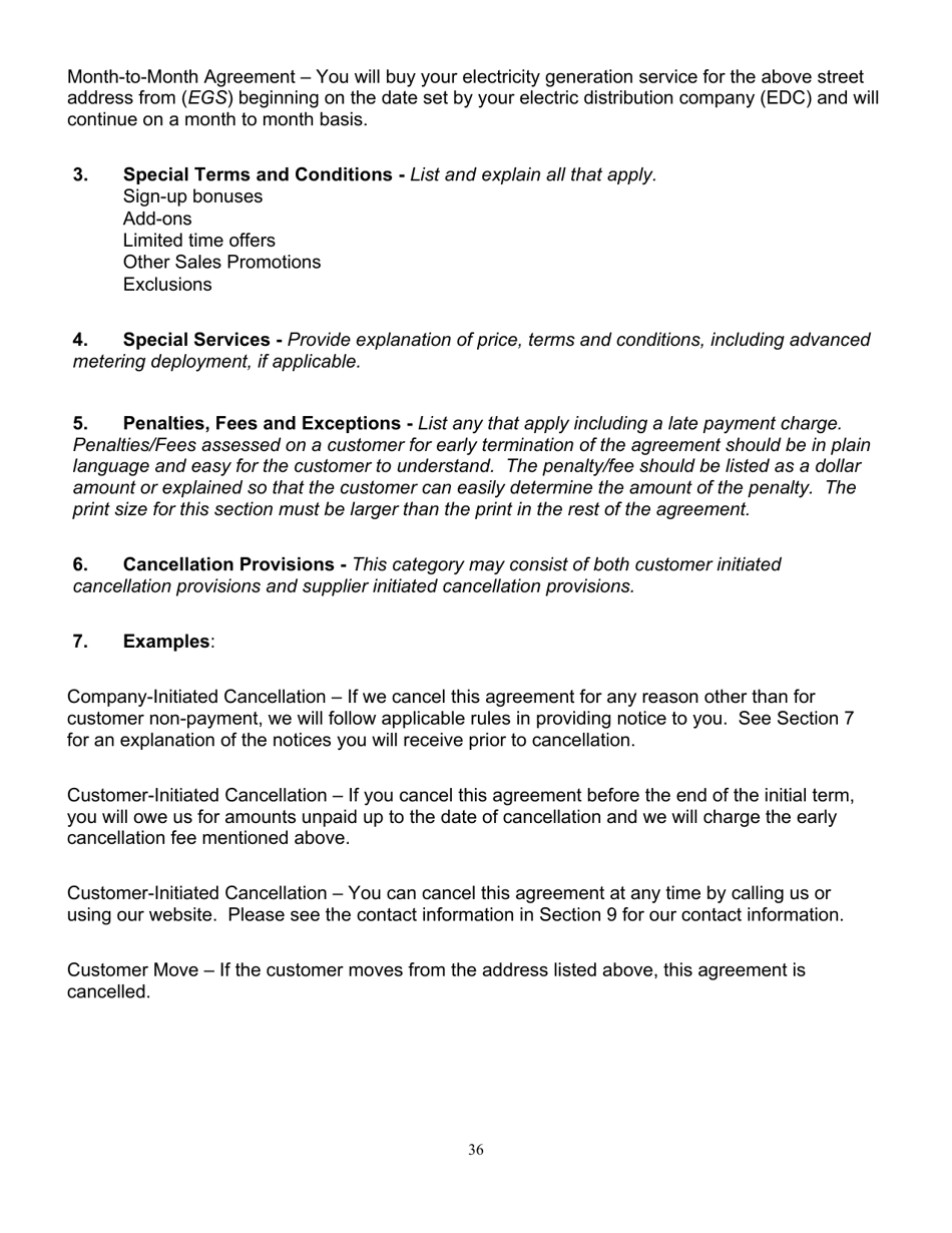 Application Form for Parties Wishing to Offer, Render, Furnish, or Supply Electricity or Electric Generation Services to the Public in the Commonwealth of Pennsylvania - Pennsylvania, Page 36