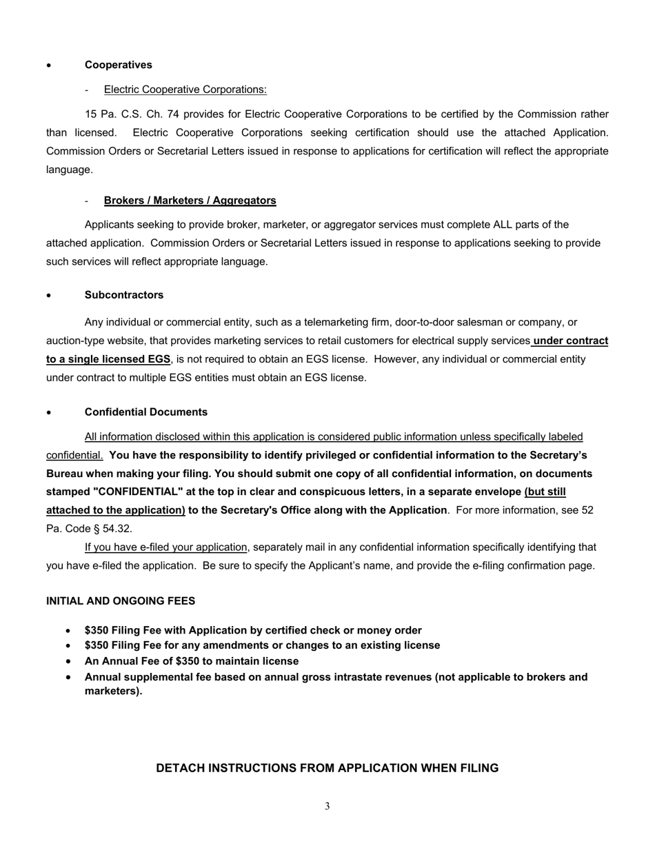 Application Form for Parties Wishing to Offer, Render, Furnish, or Supply Electricity or Electric Generation Services to the Public in the Commonwealth of Pennsylvania - Pennsylvania, Page 3
