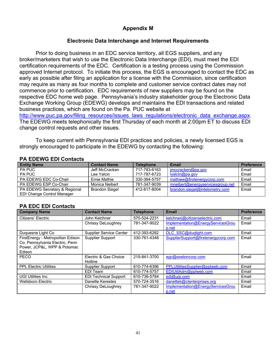 Application Form for Parties Wishing to Offer, Render, Furnish, or Supply Electricity or Electric Generation Services to the Public in the Commonwealth of Pennsylvania - Pennsylvania, Page 41