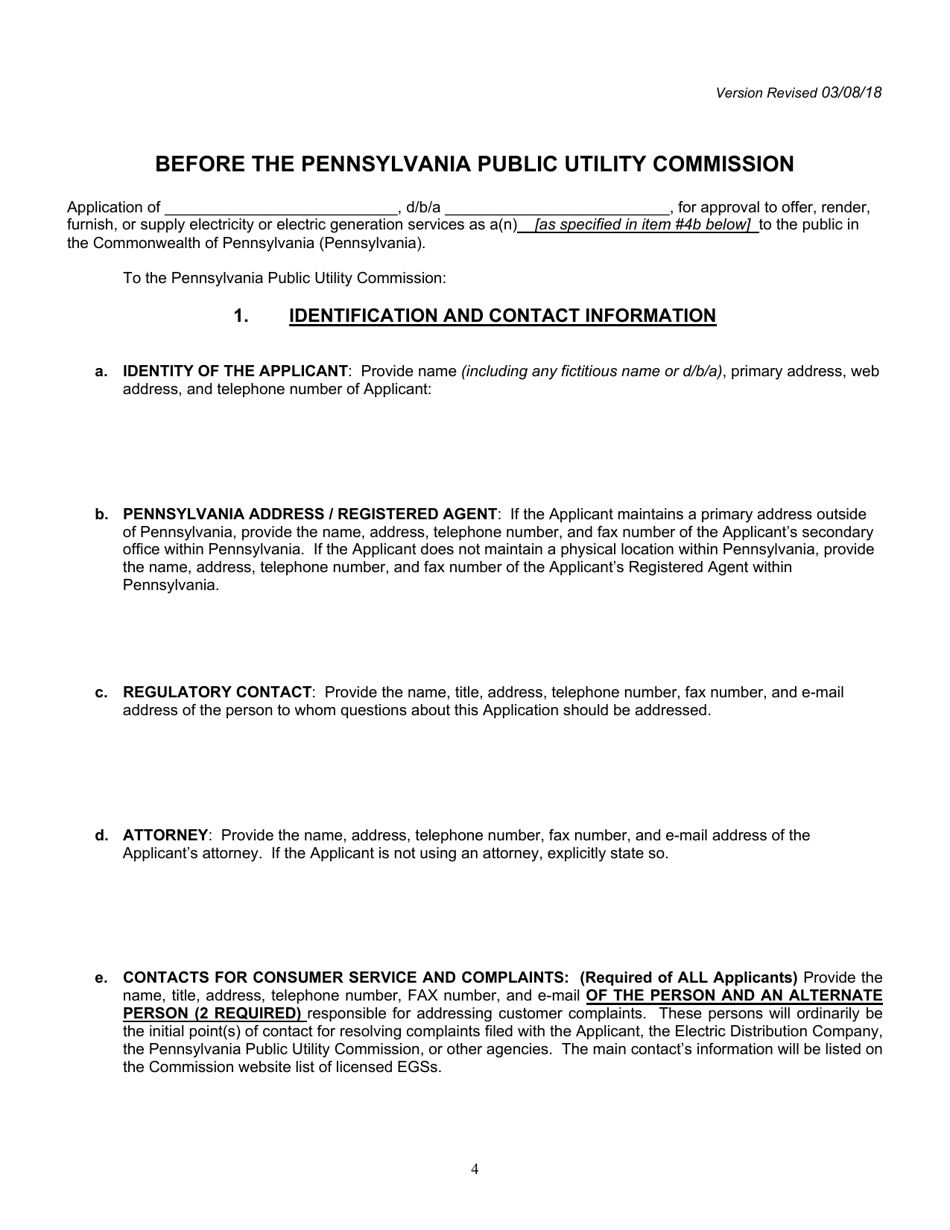 Application Form for Parties Wishing to Offer, Render, Furnish, or Supply Electricity or Electric Generation Services to the Public in the Commonwealth of Pennsylvania - Pennsylvania, Page 4