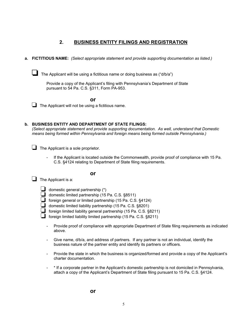 Application Form for Parties Wishing to Offer, Render, Furnish, or Supply Electricity or Electric Generation Services to the Public in the Commonwealth of Pennsylvania - Pennsylvania, Page 5