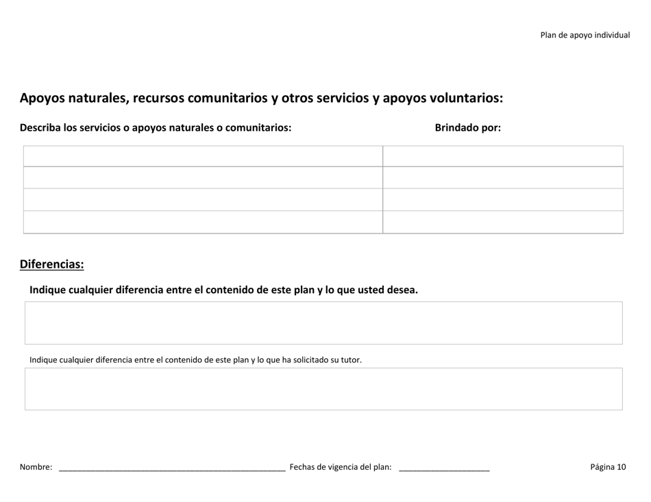 Plan De Apoyo Individual - Rhode Island (Spanish), Page 10