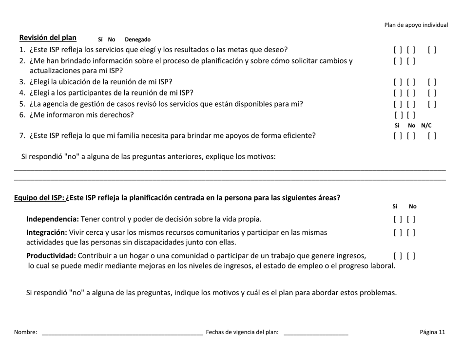 Plan De Apoyo Individual - Rhode Island (Spanish), Page 11