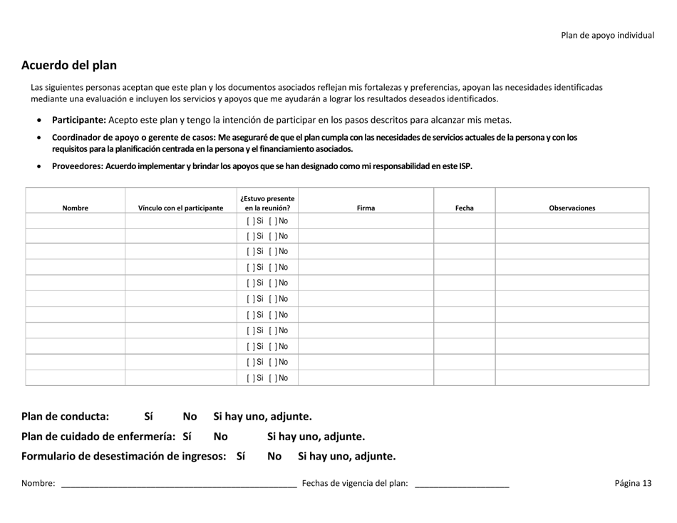 Plan De Apoyo Individual - Rhode Island (Spanish), Page 13