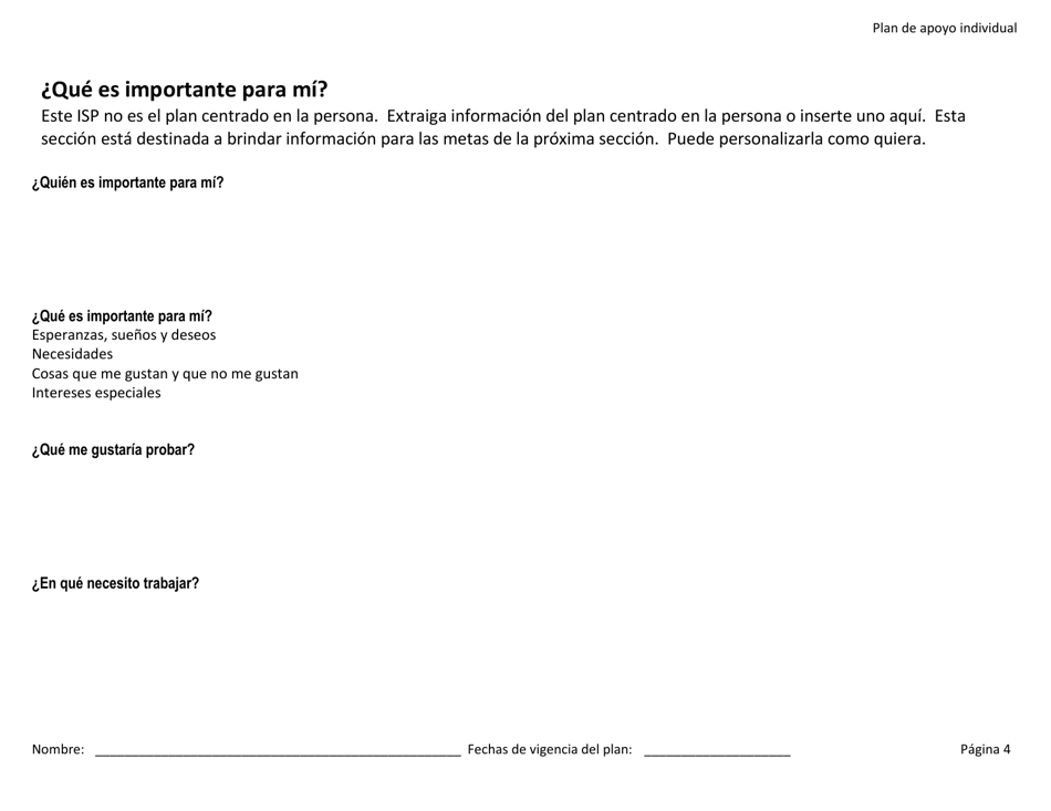 Plan De Apoyo Individual - Rhode Island (Spanish), Page 4