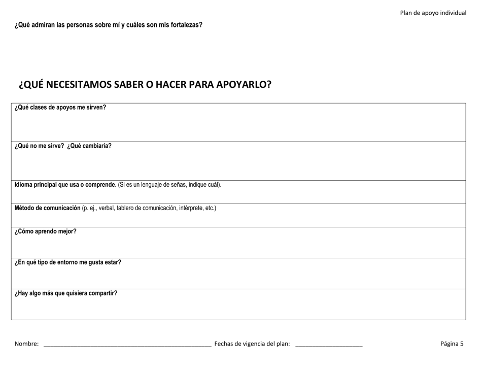Plan De Apoyo Individual - Rhode Island (Spanish), Page 5