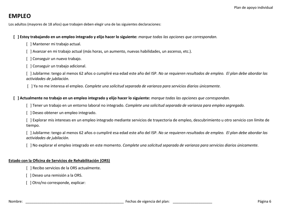 Plan De Apoyo Individual - Rhode Island (Spanish), Page 6