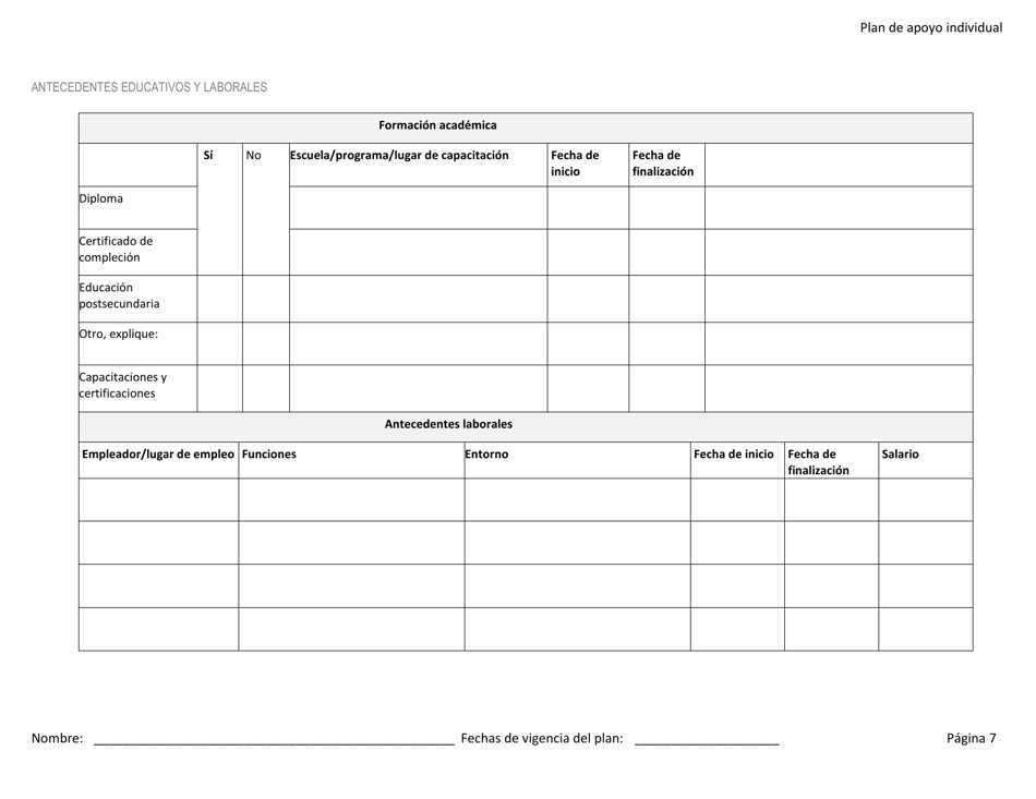 Plan De Apoyo Individual - Rhode Island (Spanish), Page 7