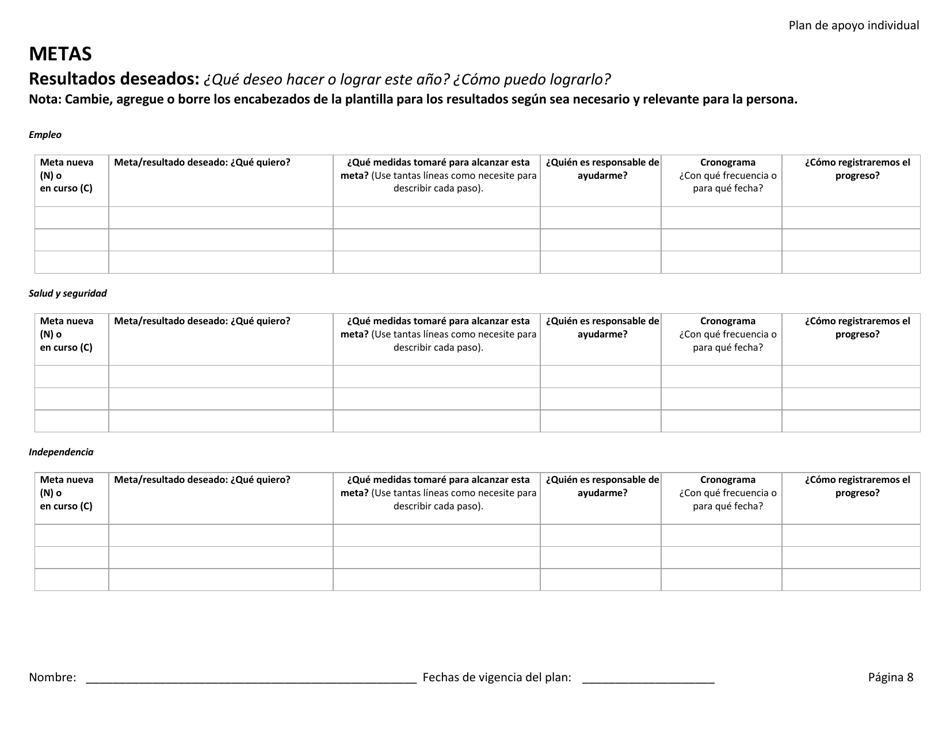 Plan De Apoyo Individual - Rhode Island (Spanish), Page 8