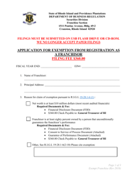 Application for Exemption From Registration as a Franchisor - Rhode Island