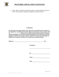 Application for Franchise Registration - Rhode Island, Page 2