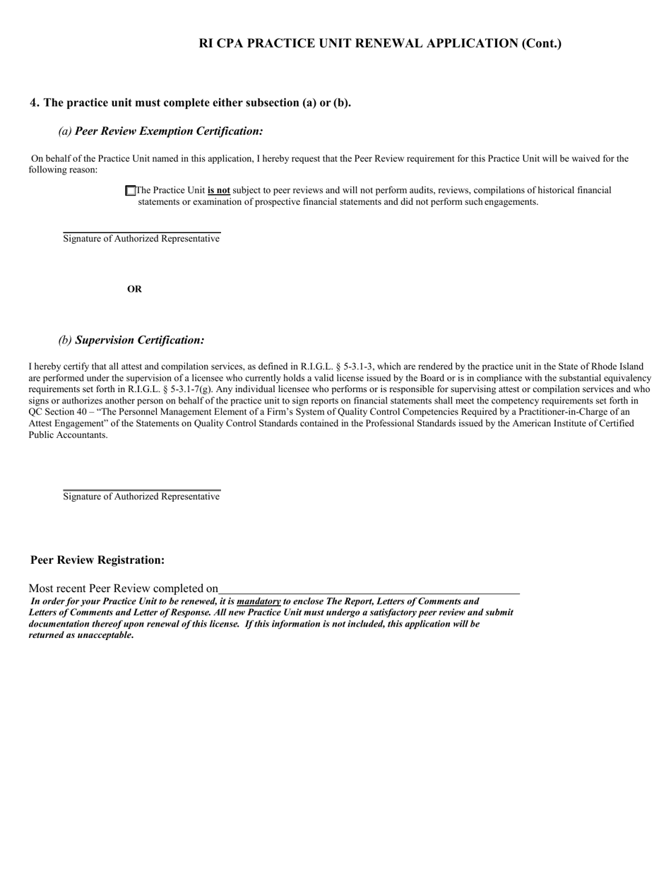 Rhode Island CPA Practice Unit Renewal Application Form - Rhode Island, Page 3