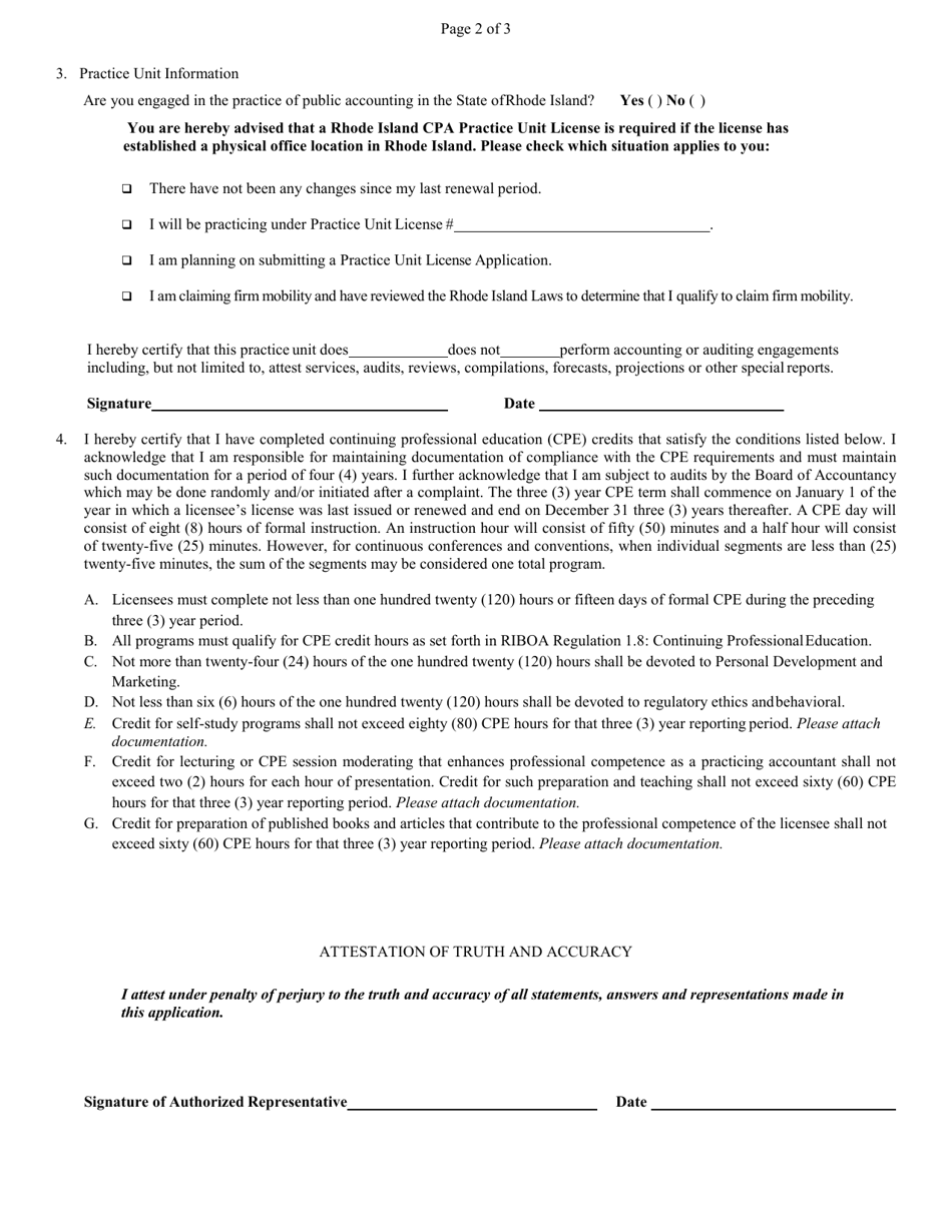 Rhode Island Renewal Application for Individual CPA License Fill Out