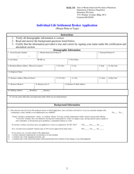 Individual Life Settlement Broker Application Form - Rhode Island, Page 2
