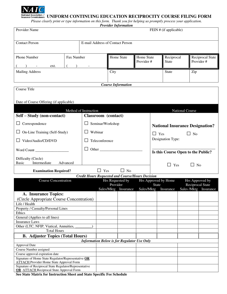 Uniform Continuing Education Reciprocity Course Filing Form - Rhode Island, Page 2
