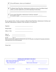 Third Party Administrator Surrender and Voluntary Clearance Request Form - Rhode Island, Page 2