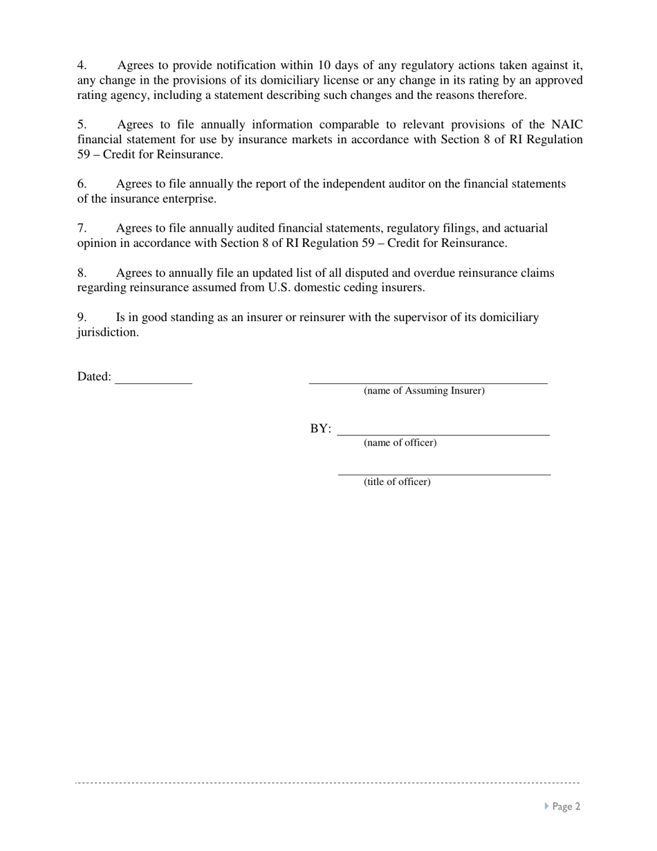 Form CR-1 Certificate of Certified Reinsurer - Rhode Island, Page 2