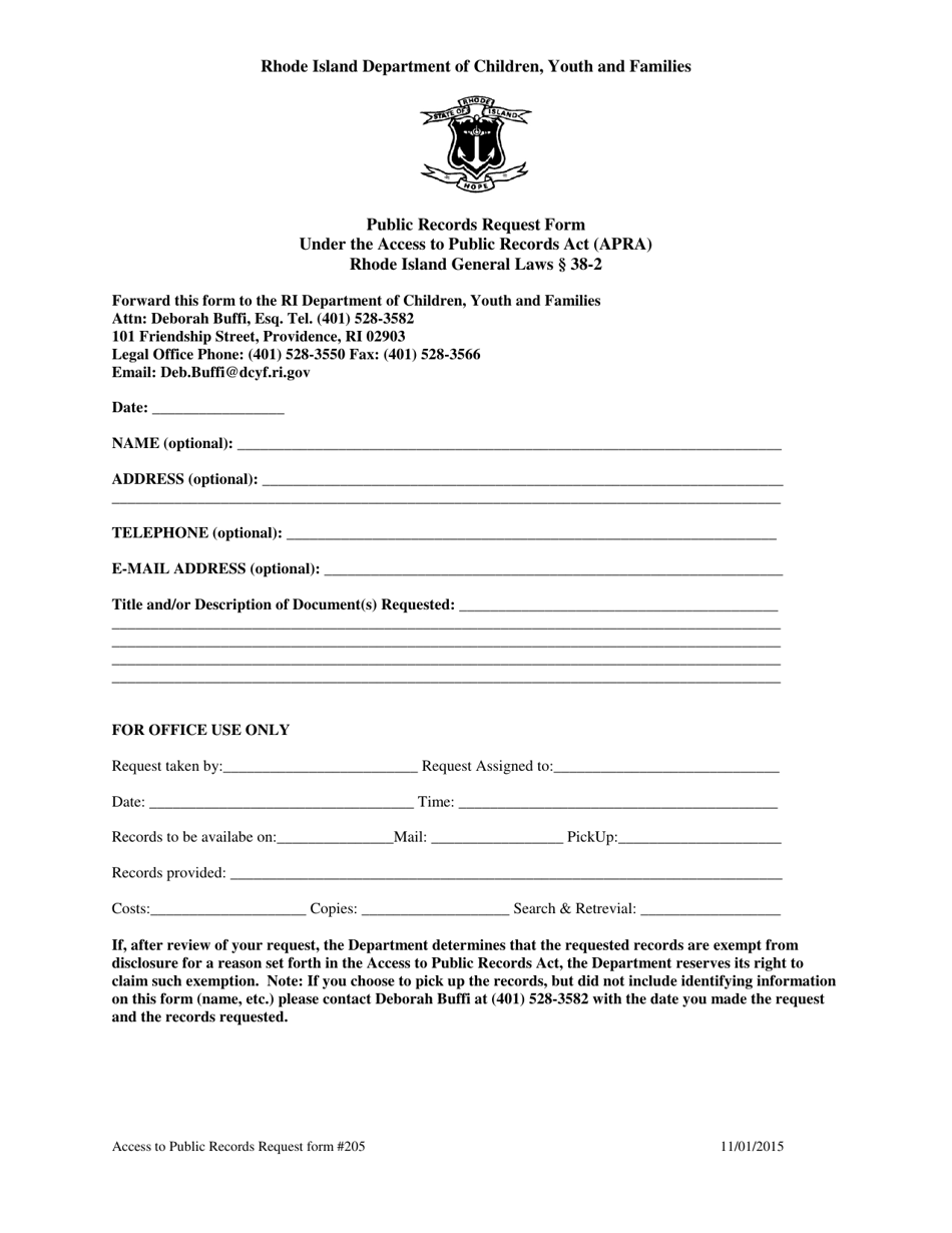 Public Records Request Form - Rhode Island, Page 1