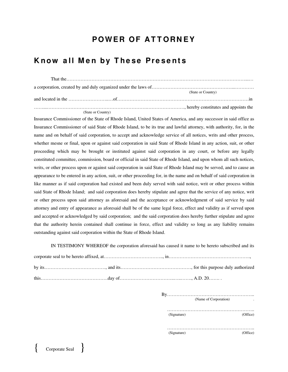 Power of Attorney Know All Men by These Presents - Rhode Island, Page 1