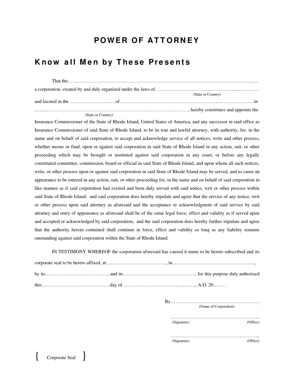 Rhode island power of attorney know all men by these presents fill